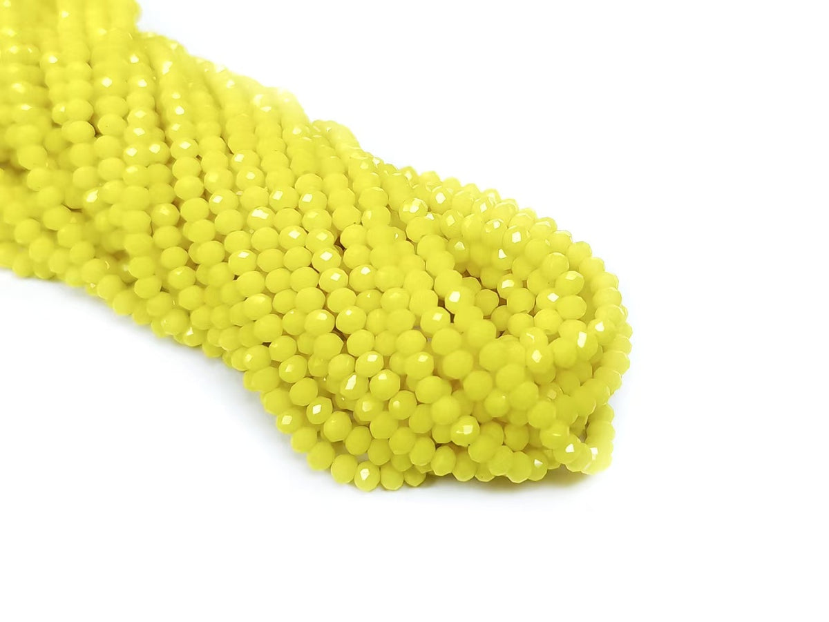 玻璃珠, 3x3.5mm, 切面扁珠, 實色黃, 110粒