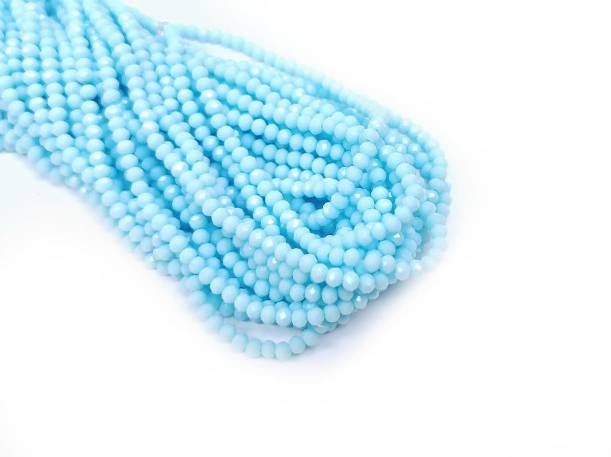 玻璃珠, 3x3.5mm, 切面扁珠, 實色天藍色, 110粒