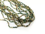 Glass beads, 2x3mm faceted rondelle, Dark green with half coat gold color | 玻璃珠, 2x3mm, 切面扁珠, 深綠 X 半邊鍍金色