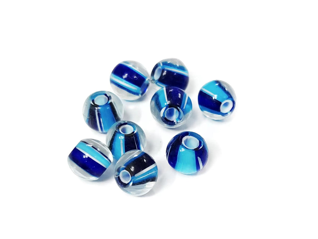 Round glass beads, 10mm, Stripe pattern | 玻璃珠, 10mm, 條紋圖案