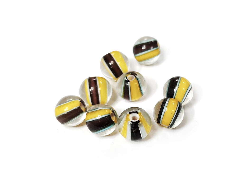 Round glass beads, 10mm, Stripe pattern | 玻璃珠, 10mm, 條紋圖案