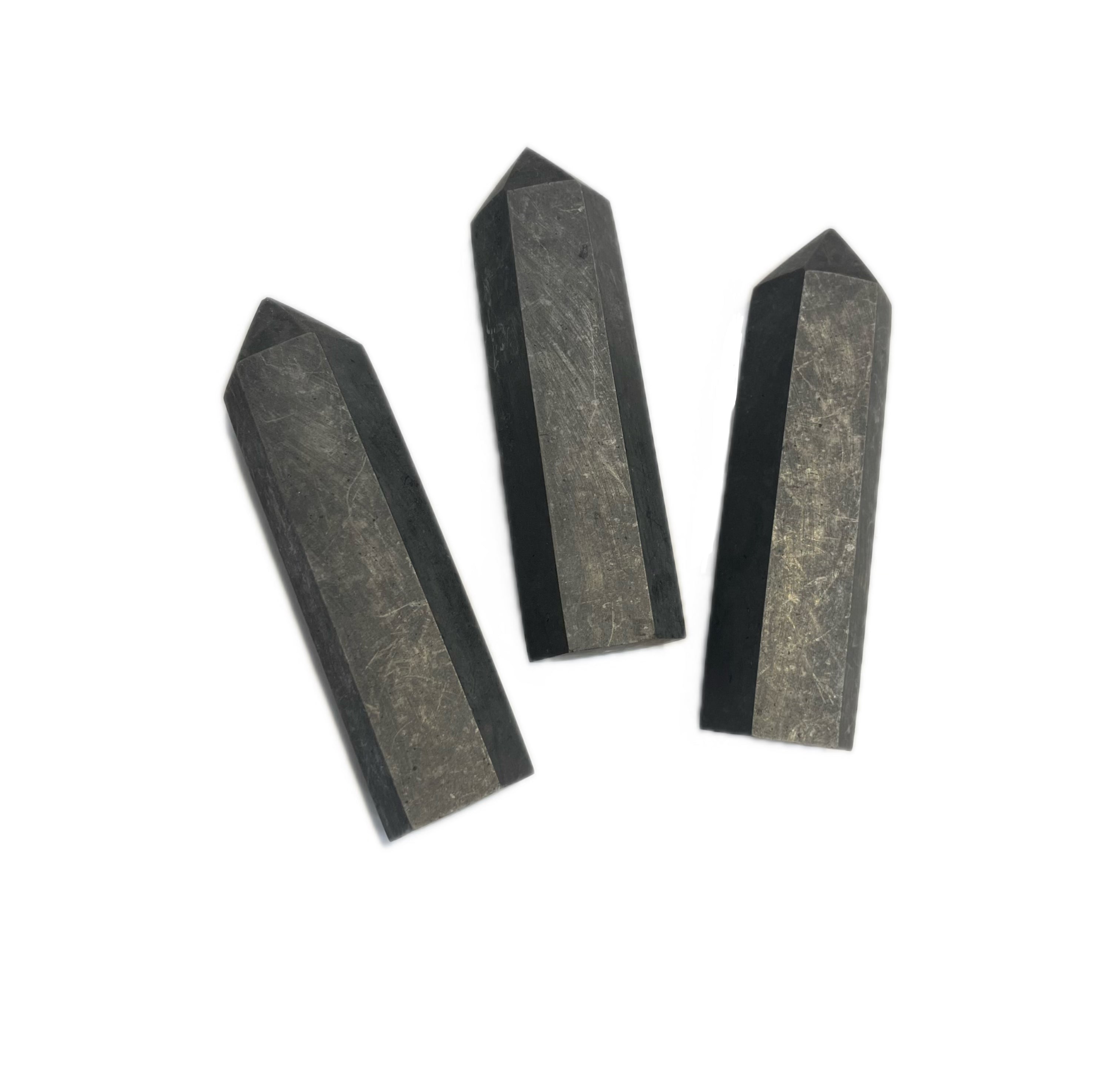 Polished Quartz Crystal Points, Shungite 水晶柱, 次石墨