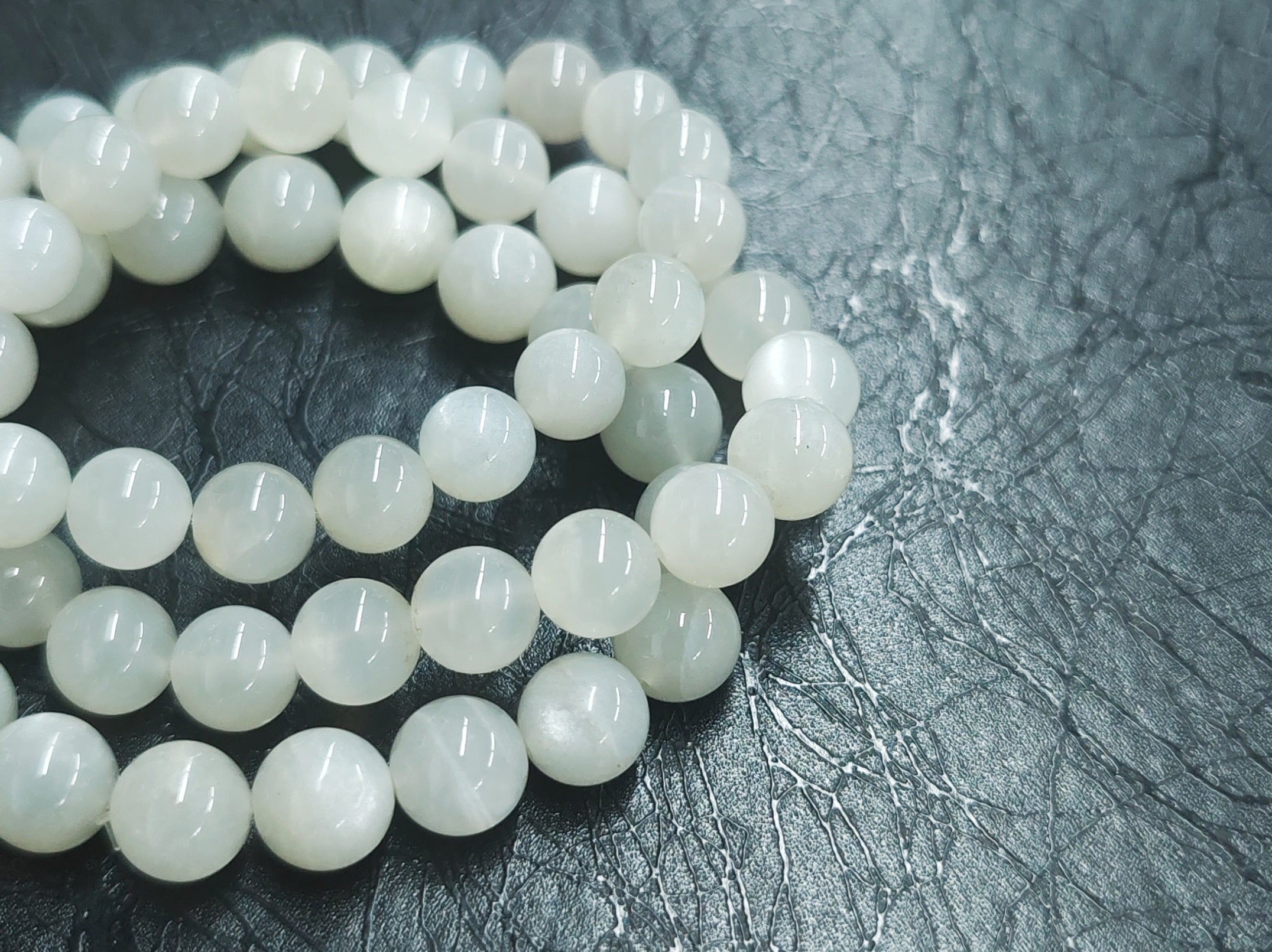 White-Gray MoonStone, Bracelet, Single-Loop Elastic | 銀月亮, 白光, 單圈手鏈