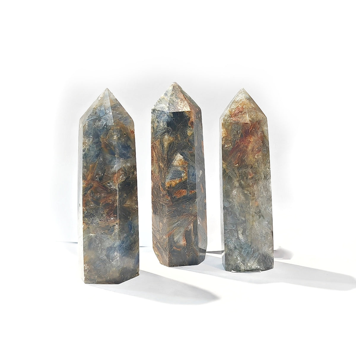 Polished Quartz Crystal Points, Kyanite (dark) 水晶柱, 藍晶石 (深色)