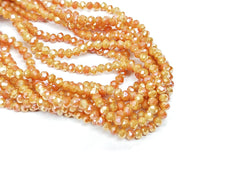 玻璃珠, 3x4mm, 切面扁珠, 米黃X半鍍琥珀金色