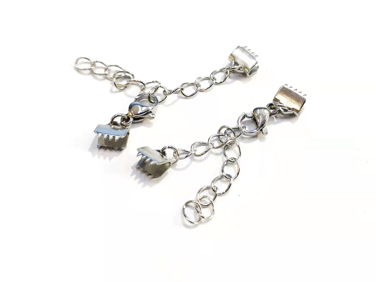 Clasp Set, ribbon clamp, 6/8/10mm, 2 Sets| 繩尾扣, 不鏽鋼, 6/8/10mm, 2套