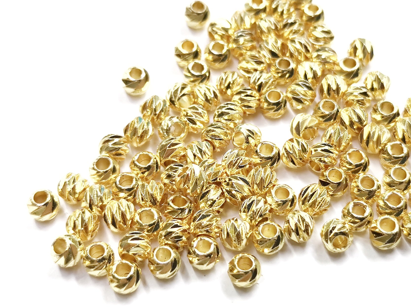 Brass beads, 5mm, faceted cut round, 30 pcs | 銅珠, 5mm實心切面銅珠, 30個