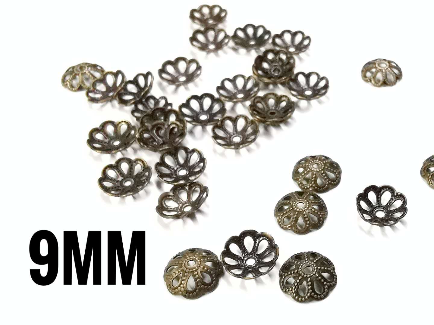 銅珠蓋, 9mm, 青古銅色, 24個