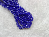 玻璃珠, 3x4mm, 切面扁珠, 鍍面透明深藍色 (#10L)