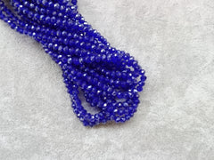 3x4mm faceted rondelle glass beads, Transparent Dark Blue, Lustre (#10L) - amakeit bead 天富