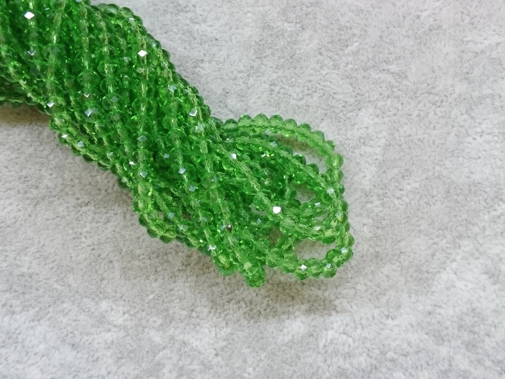 3x4mm faceted rondelle glass beads, Transparent Medium Green (#15) - amakeit bead 天富