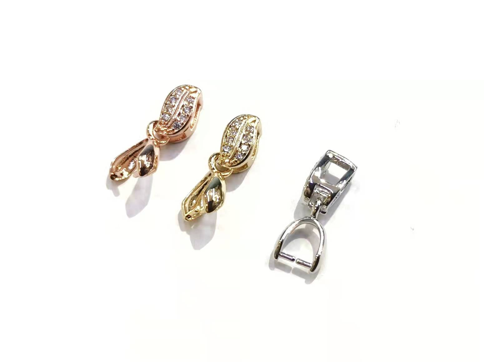 銅瓜子扣,方晶鋯石, 5x17mm, 1個