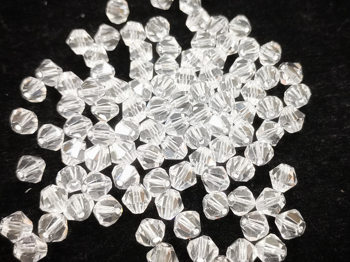 Bicone Glass Bead, 8mm, clear, 36pcs | 雙尖水晶玻璃, 8mm, 透明白, 36粒
