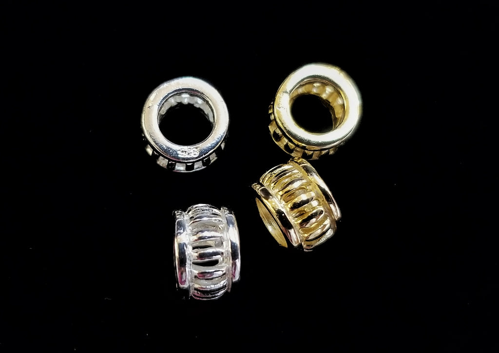 Spacer, 925 Silver, Hollow Rondelle | 925銀隔珠, 4x6.3mm