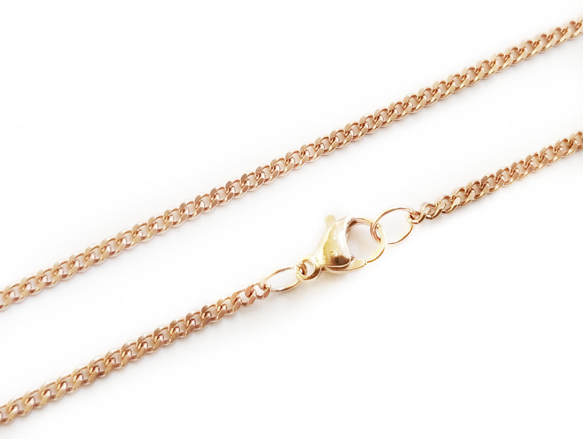 Stainless Steel Necklace, 2.2mm Curb Chain, Rose Gold color | 不鏽鋼項鏈 2.2mm遏制鏈, 玫瑰金