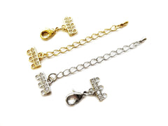 Clasp Set, Alloy, 3-Strand, Cubic Zirconia, 1 Set | 排扣連鏈尾, 3排, 方晶鋯石, 1套