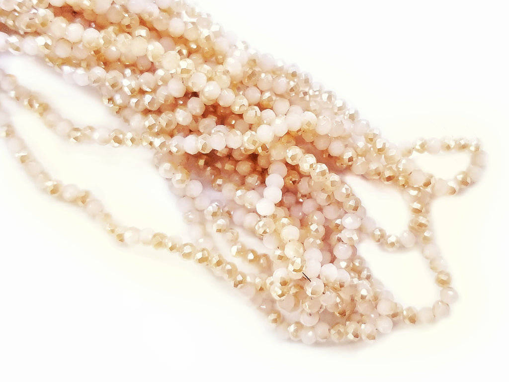玻璃珠, 3x3.5mm, 切面扁珠, 果凍粉紅 x 鍍琥珀金色 (#701)