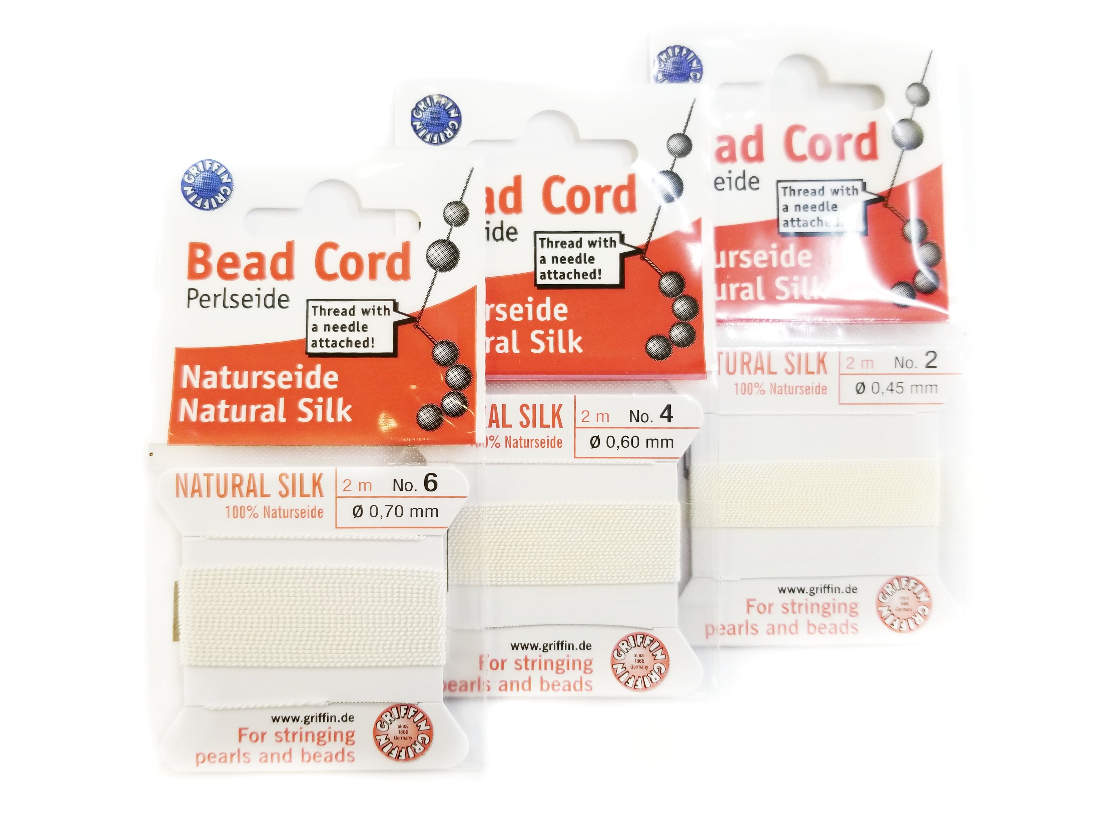 德國Griffin珍珠線, 0.45/0.6/0.7mm, 2米, 附針, 白色
