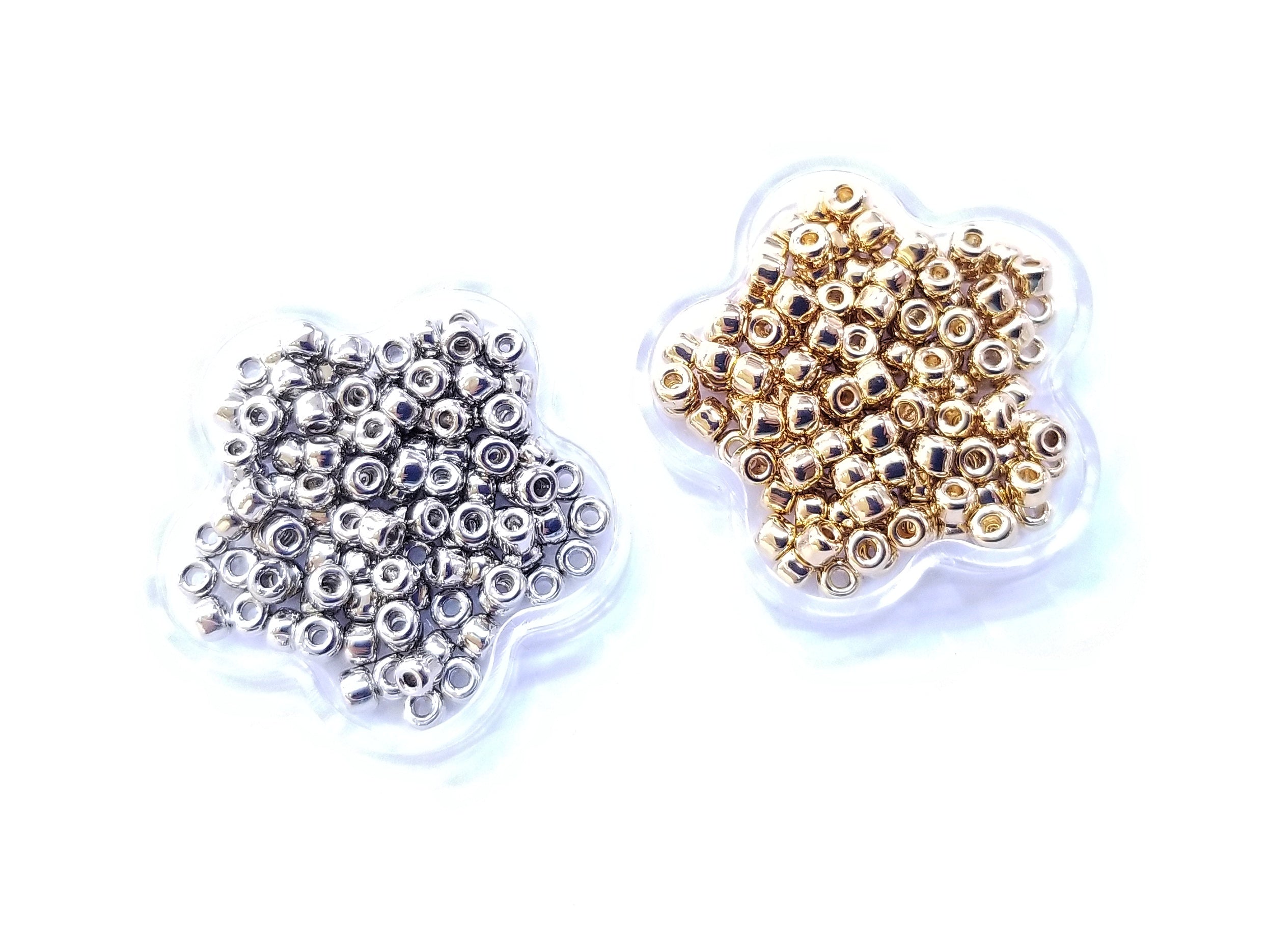 Japanese seed beads, MATSUNO, 8/0, silver or golden plated | 日本玻璃珠, 松野, 8/0, 金色/白金色