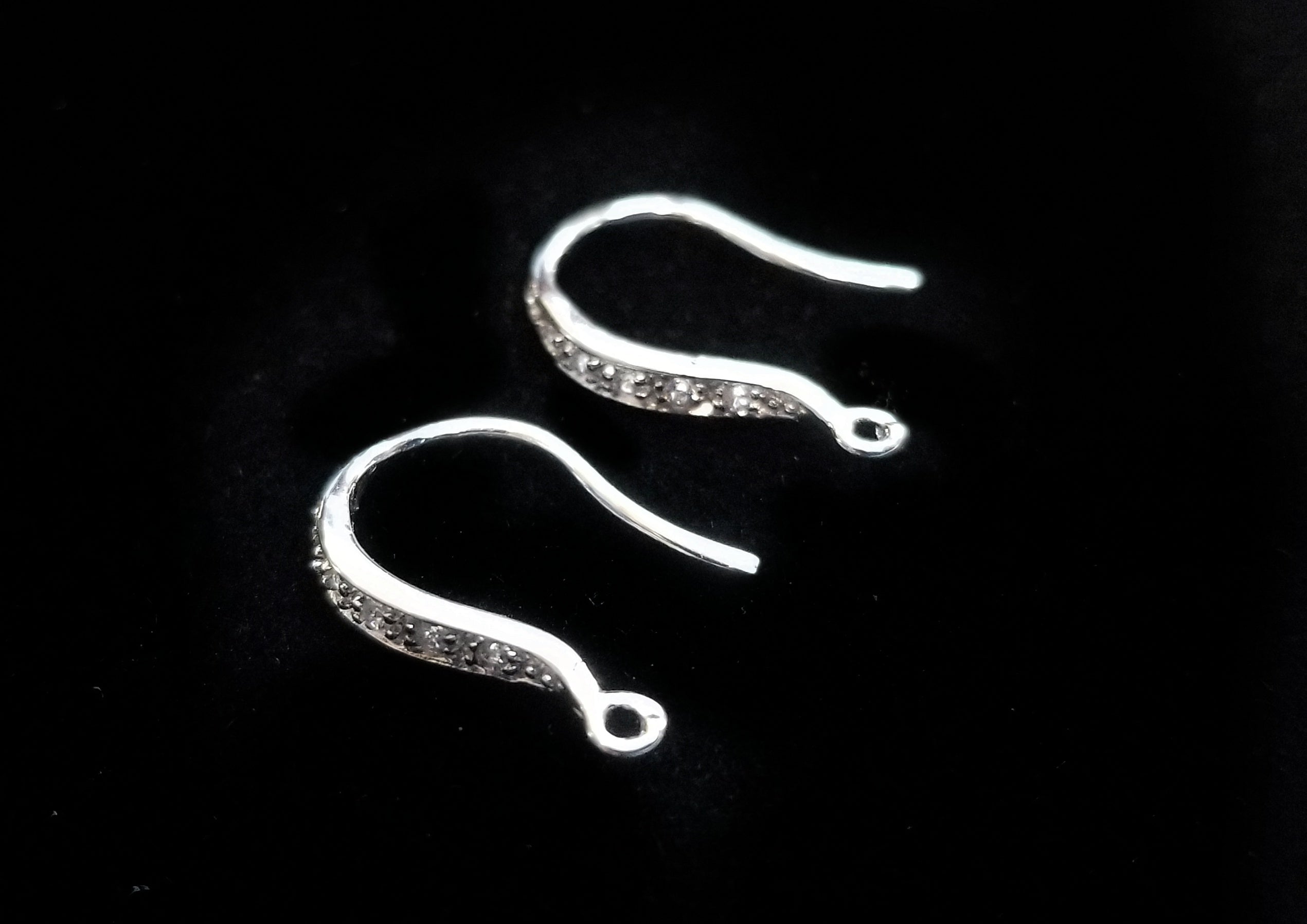 Earring Hook, Sterling Silver, Platinum color, clear CZ stone | 925銀閃石耳勾, 有圈