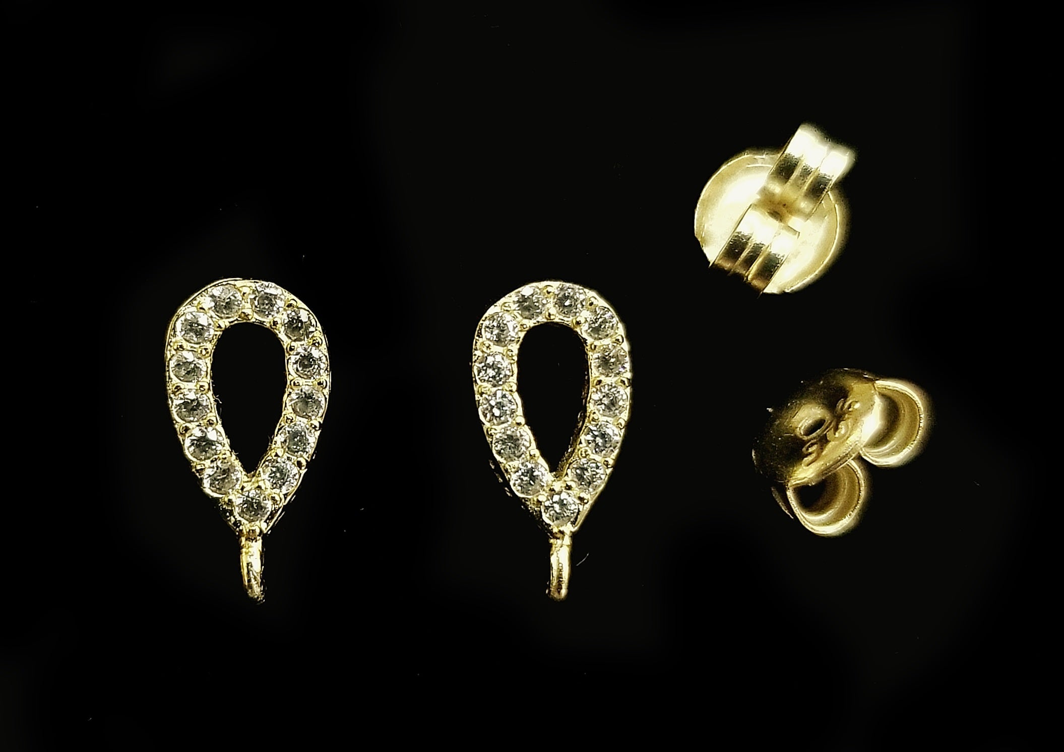 Earstud, Sterling Silver, Golden color, clear CZ stone | 925銀閃石耳針, 有圈