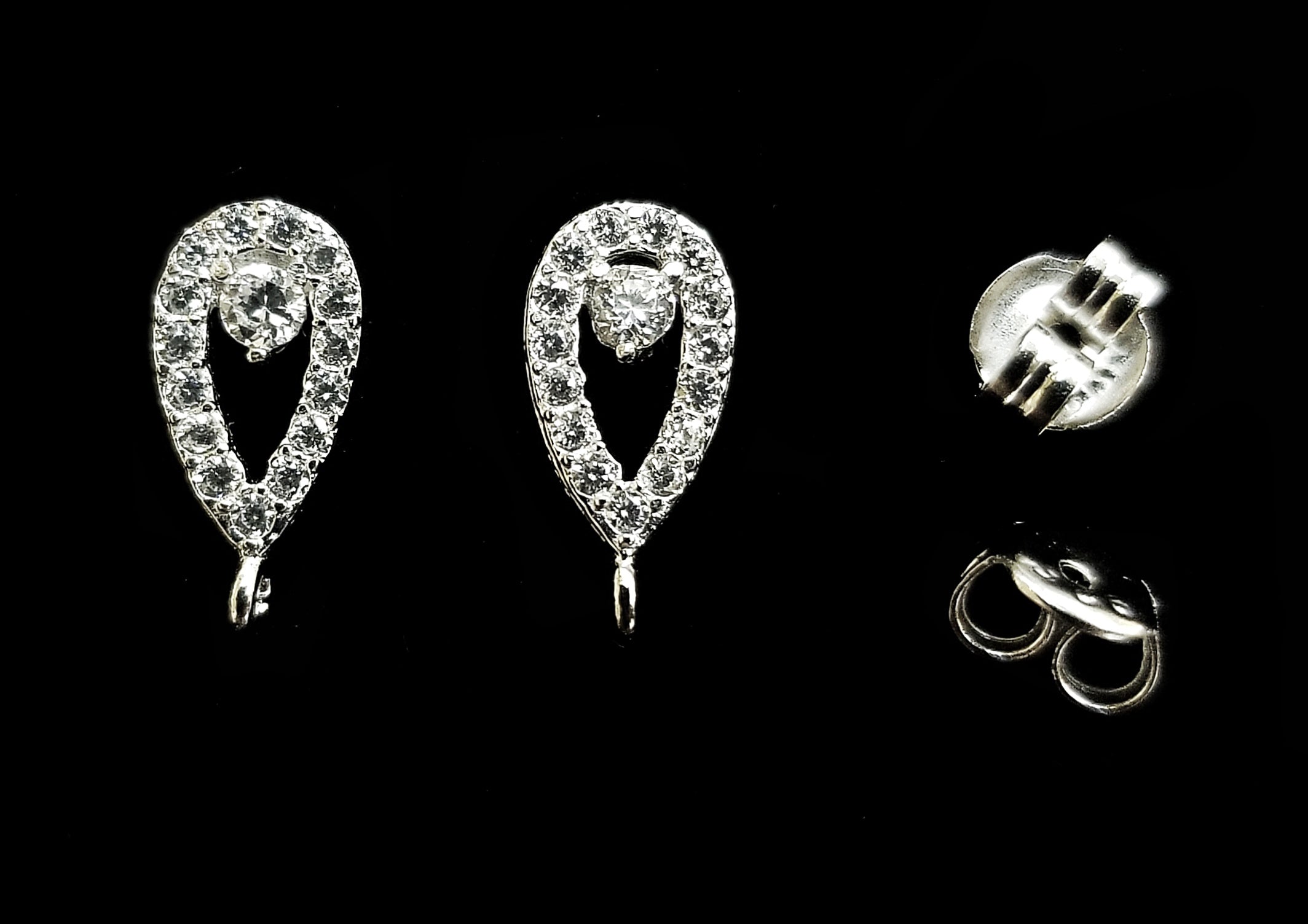 Earstud, Sterling Silver, Platinum color, clear CZ stone | 925銀閃石耳針, 有圈
