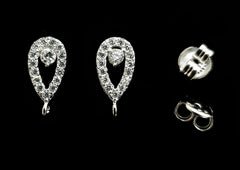 Earstud, Sterling Silver, Platinum color, clear CZ stone | 925銀閃石耳針, 有圈