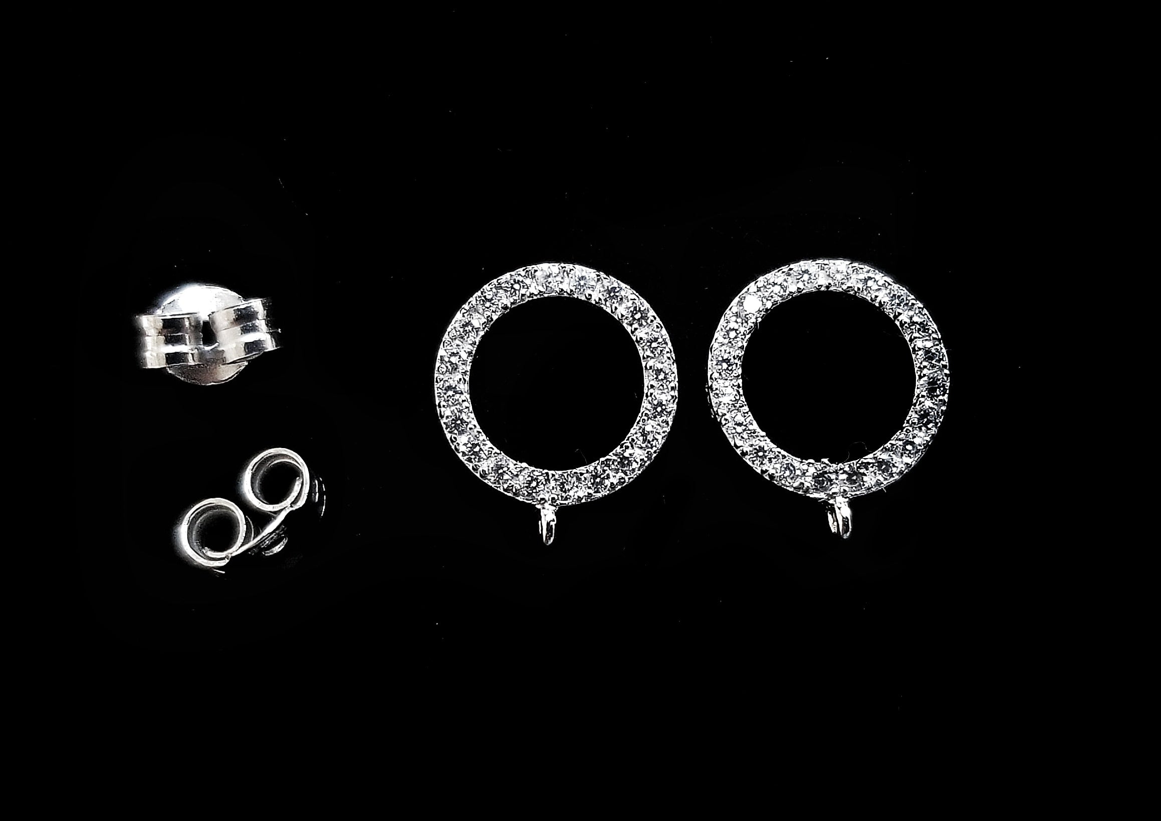 Earstud, Sterling Silver, clear CZ stones | 925銀閃石耳勾, 有圈