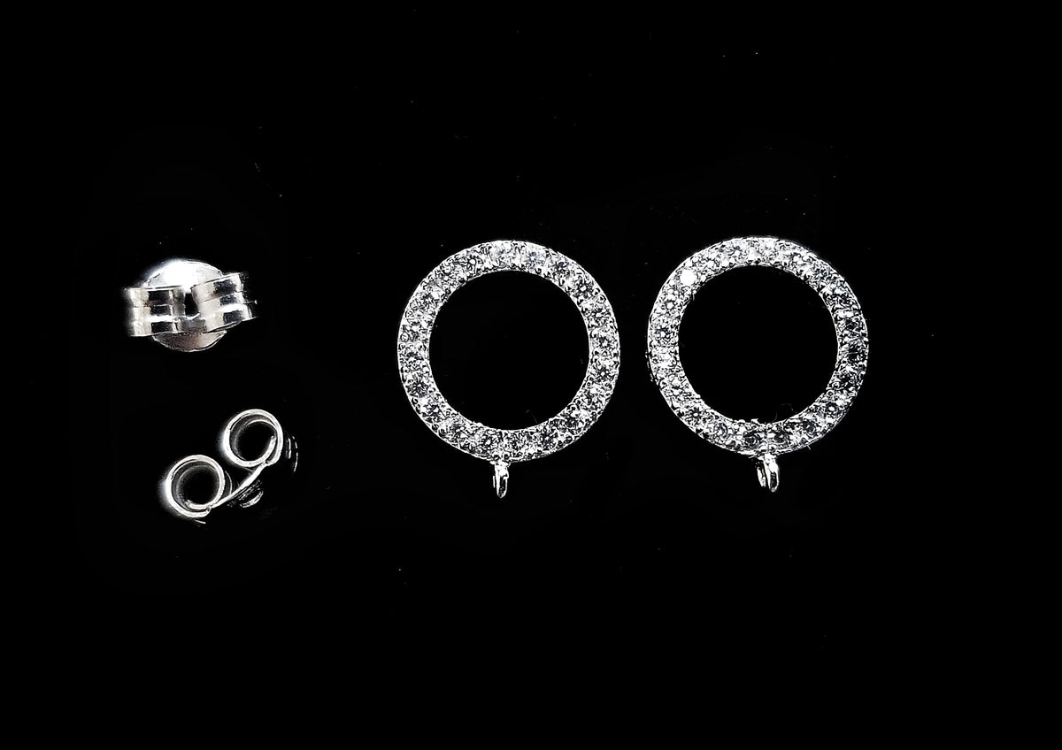Earstud, Sterling Silver, clear CZ stones | 925銀閃石耳勾, 有圈