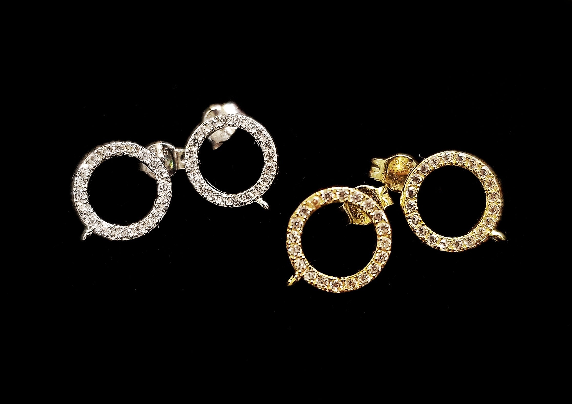 Earstud, Sterling Silver, clear CZ stones | 925銀閃石耳勾, 有圈