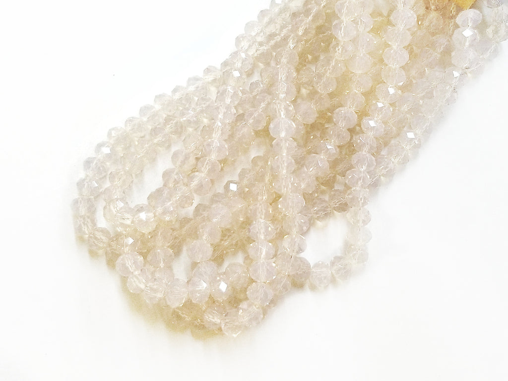 Glass beads 5x6mm faceted rondelle, Translucent Pink Beige (#515) | 玻璃珠, 5x6mm, 切面扁珠, 半透淡粉 (#515)