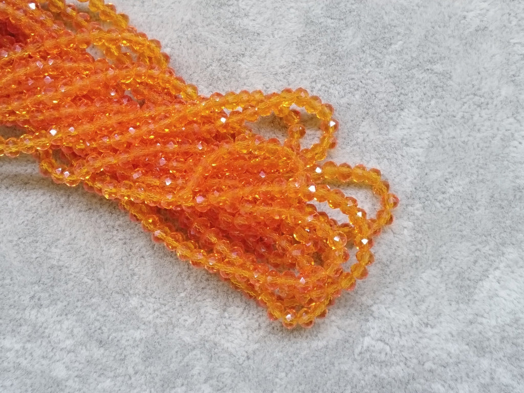 3x4mm faceted rondelle glass beads, Transparent Orange (#24) - amakeit bead 天富