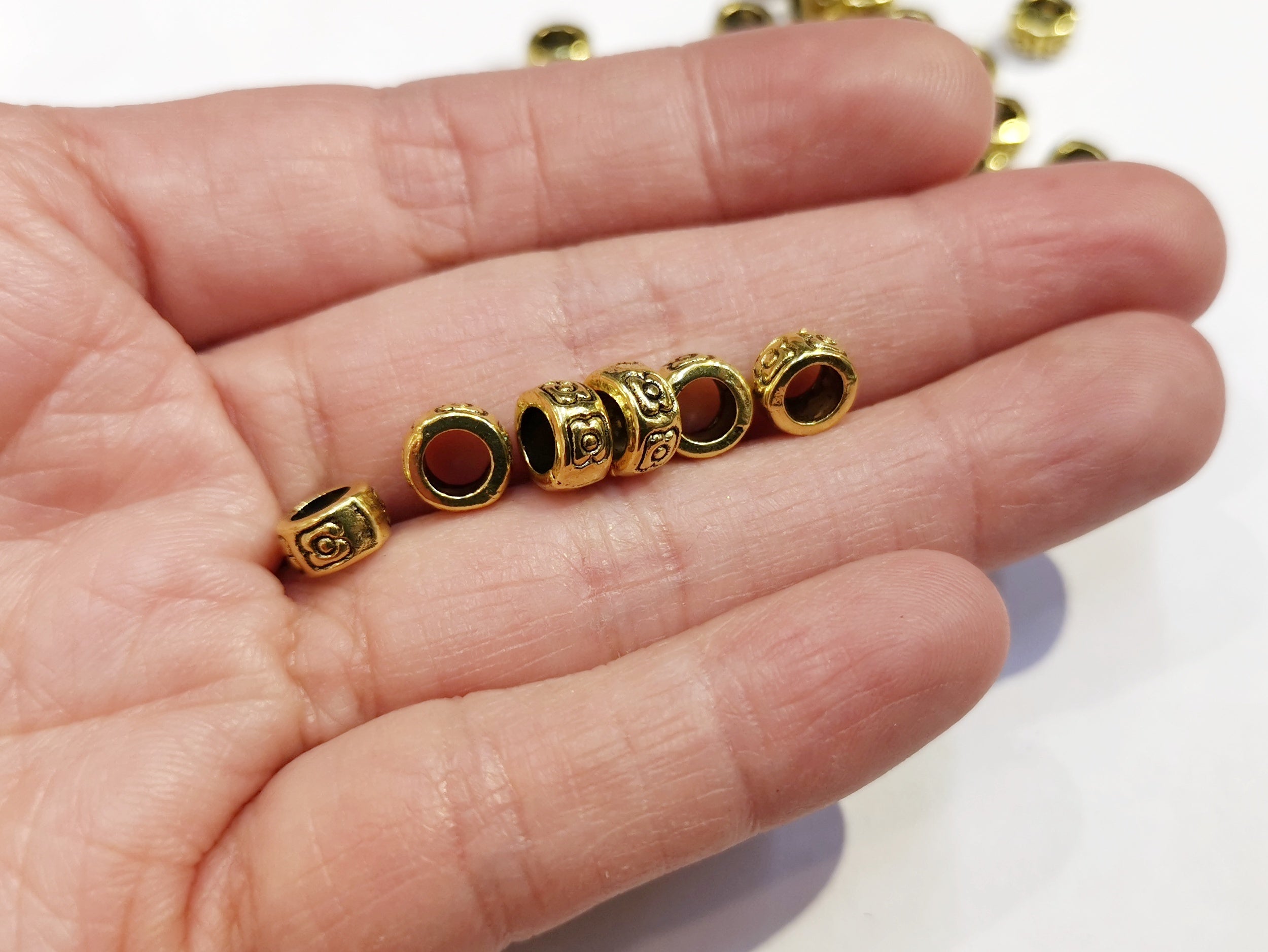 合金珠, 4x7mm, 古金色, 20個