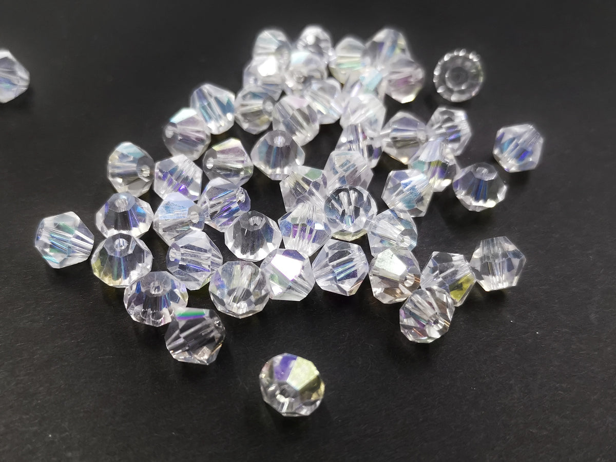 Bicone Glass Bead, 8mm, clear AB, 36pcs | 雙尖水晶玻璃, 8mm, 透明白AB, 36粒