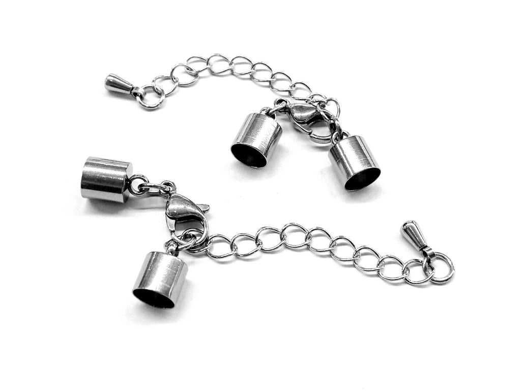 Cord End Stainless Steel Cap Clasp Set With Chain End, 6mm cord, 2 Sets - amakeit bead 天富