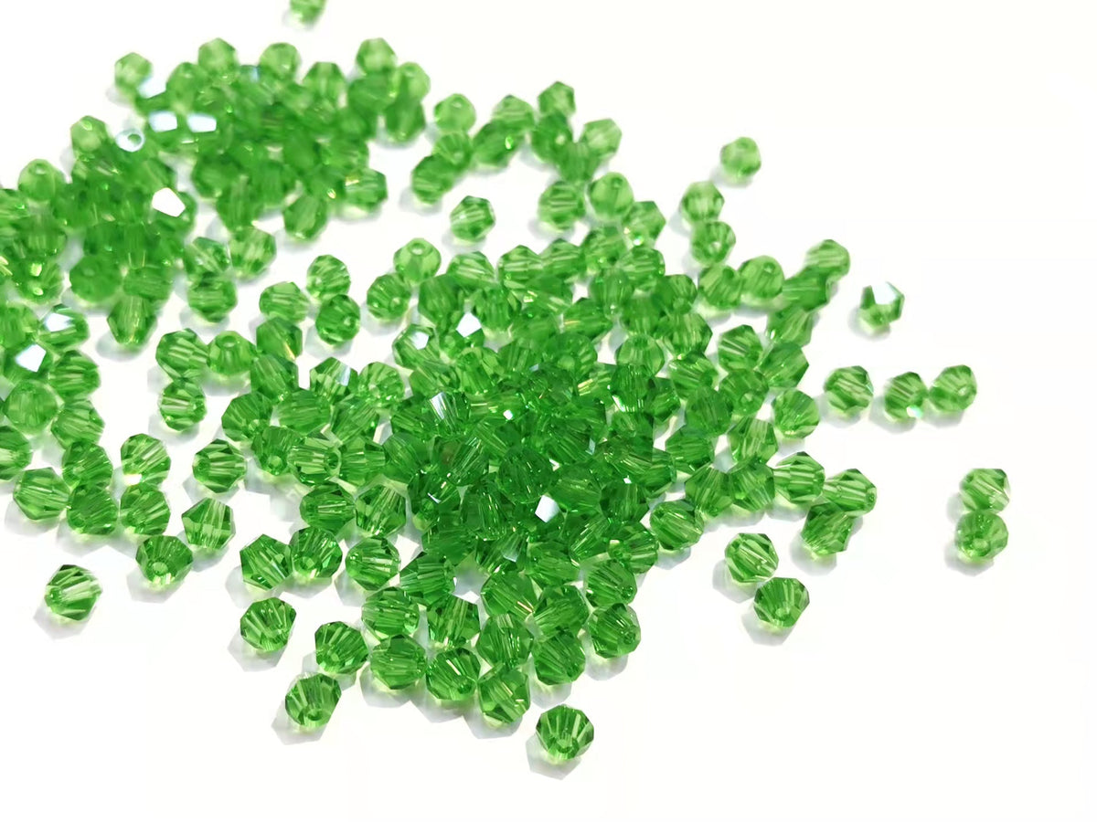 雙尖水晶玻璃, 4mm, 草綠, 144粒