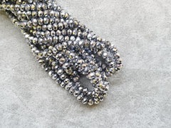3x4mm faceted rondelle glass beads, Metallic Silver (#31) - amakeit bead 天富