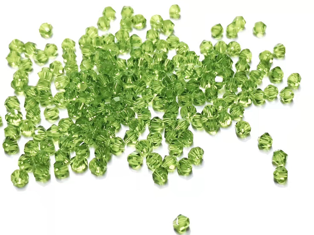 Bicone Glass Bead, 3mm, olive green, 144 pcs | 雙尖水晶玻璃, 3mm, 橄欖綠, 144粒