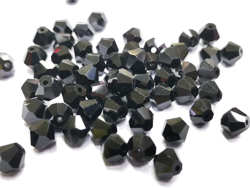 Bicone Glass Bead, 8mm, solid black, 36pcs | 雙尖水晶玻璃, 8mm, 實黑, 36粒