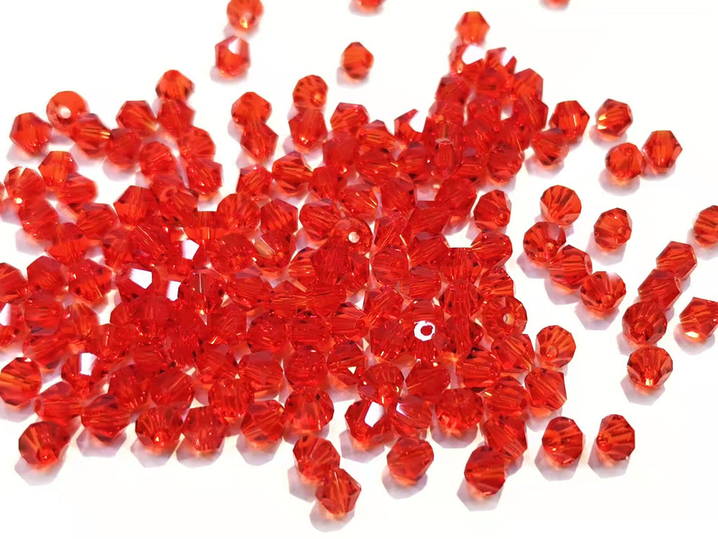 雙尖水晶玻璃, 4mm, 淺大紅, 144粒