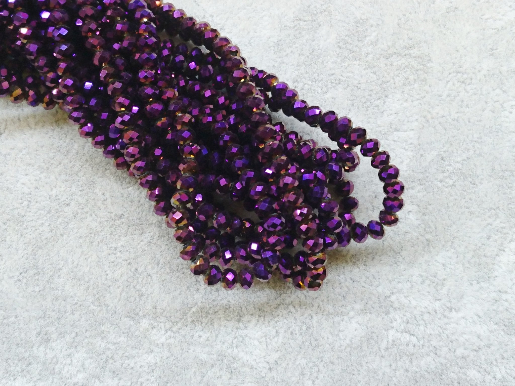 3x4mm faceted rondelle glass beads, Metallic Purple (#36) - amakeit bead 天富