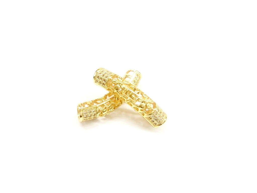 Bugle Findings, 7x30mm Golden Tube, Cubic Zirconia, Price Per Piece - amakeit bead 天富
