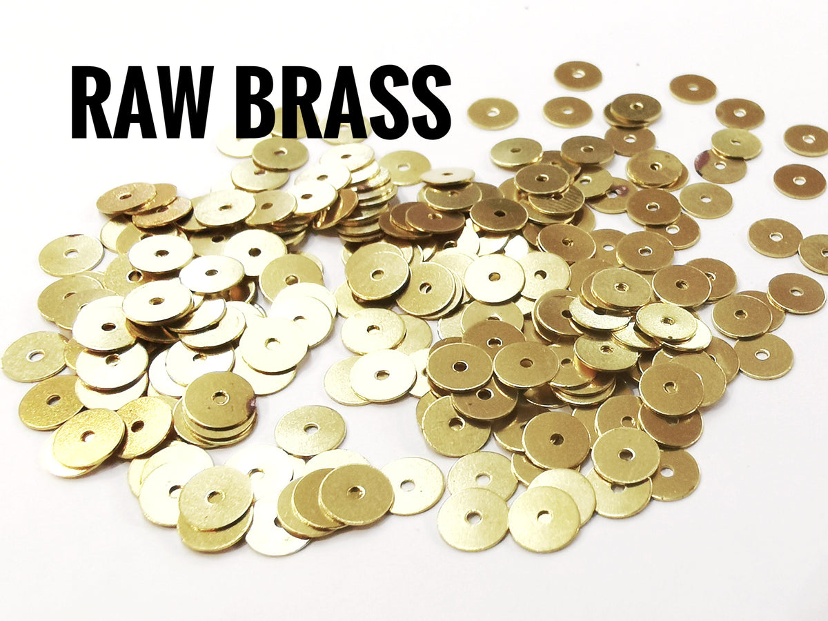Clearance, Brass sequins, 5mm, centre hole, 200 pcs | 特價, 圓銅片, 5mm, 中孔, 200個