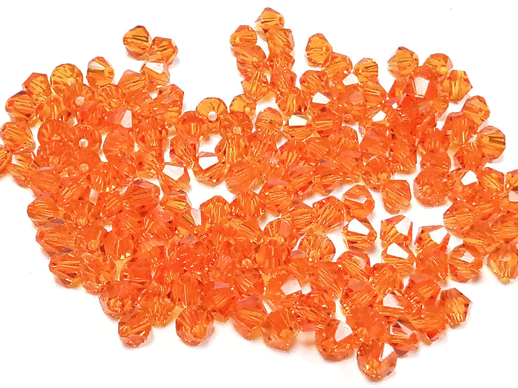 雙尖水晶玻璃, 4mm, 橙色/橘紅, 144粒