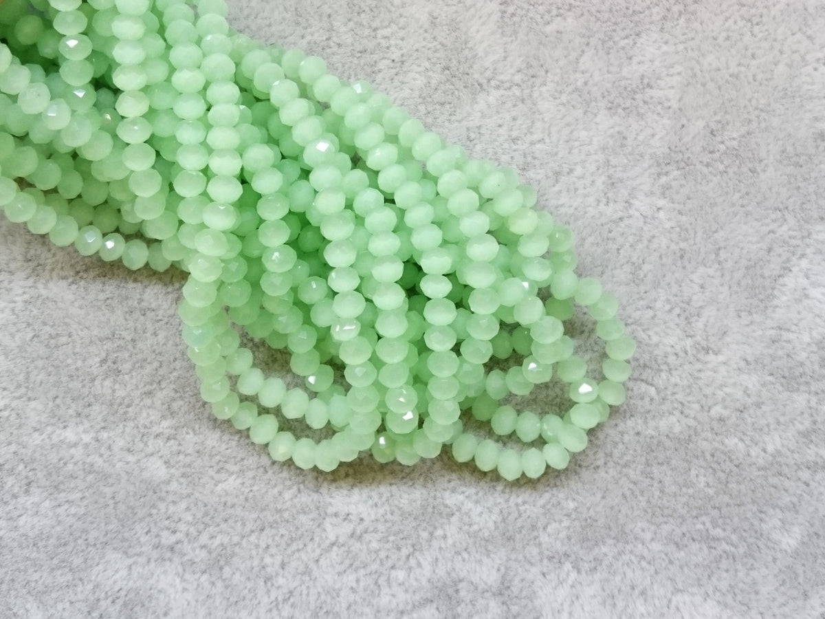 3x4mm faceted rondelle glass beads, Translucent Light Green (#52) - amakeit bead 天富