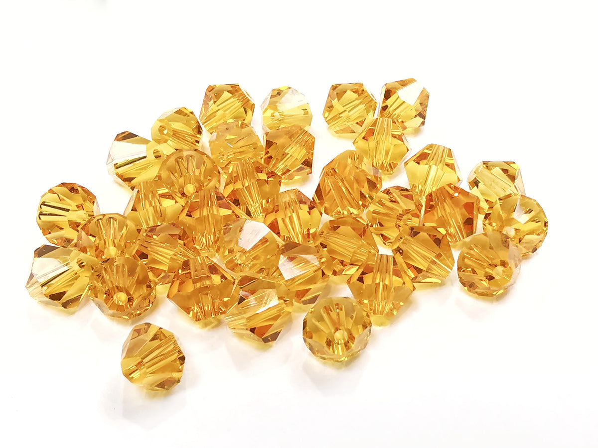 雙尖水晶玻璃, 8mm, 金黃, 36粒