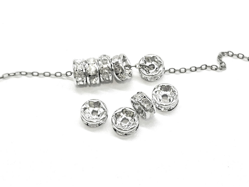 3x7mm Rhinestone Rondelle Spacer Beads, Clear rhinestones, 12 Pieces - amakeit bead 天富