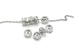 3x7mm Rhinestone Rondelle Spacer Beads, Clear rhinestones, 12 Pieces - amakeit bead 天富