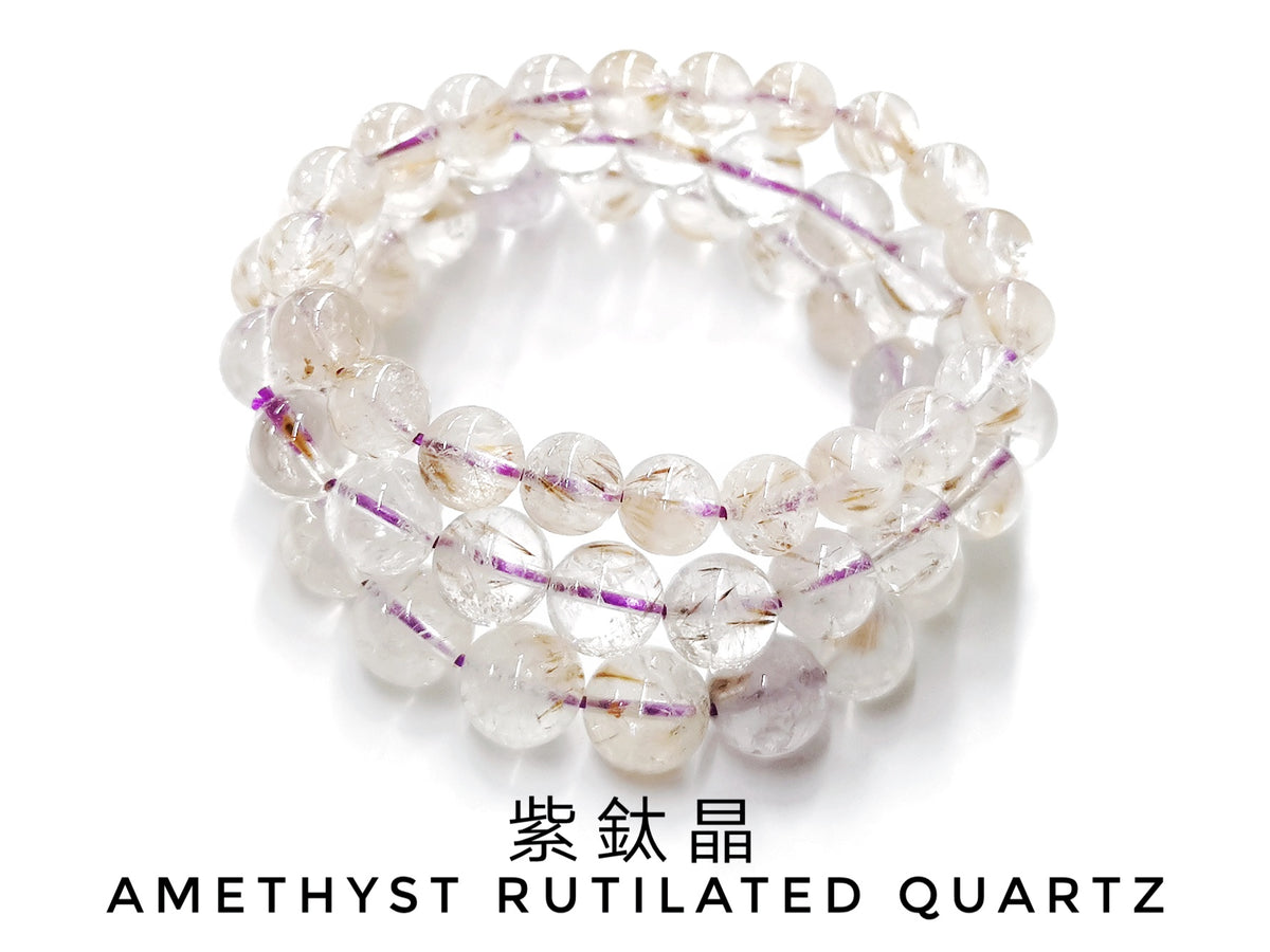 Amethyst Rutilated Quartz, Bracelet, Single-Loop Elastic |  紫鈦晶, 針鐵礦/黃磷鐵礦, 入門級, 單圈手鏈
