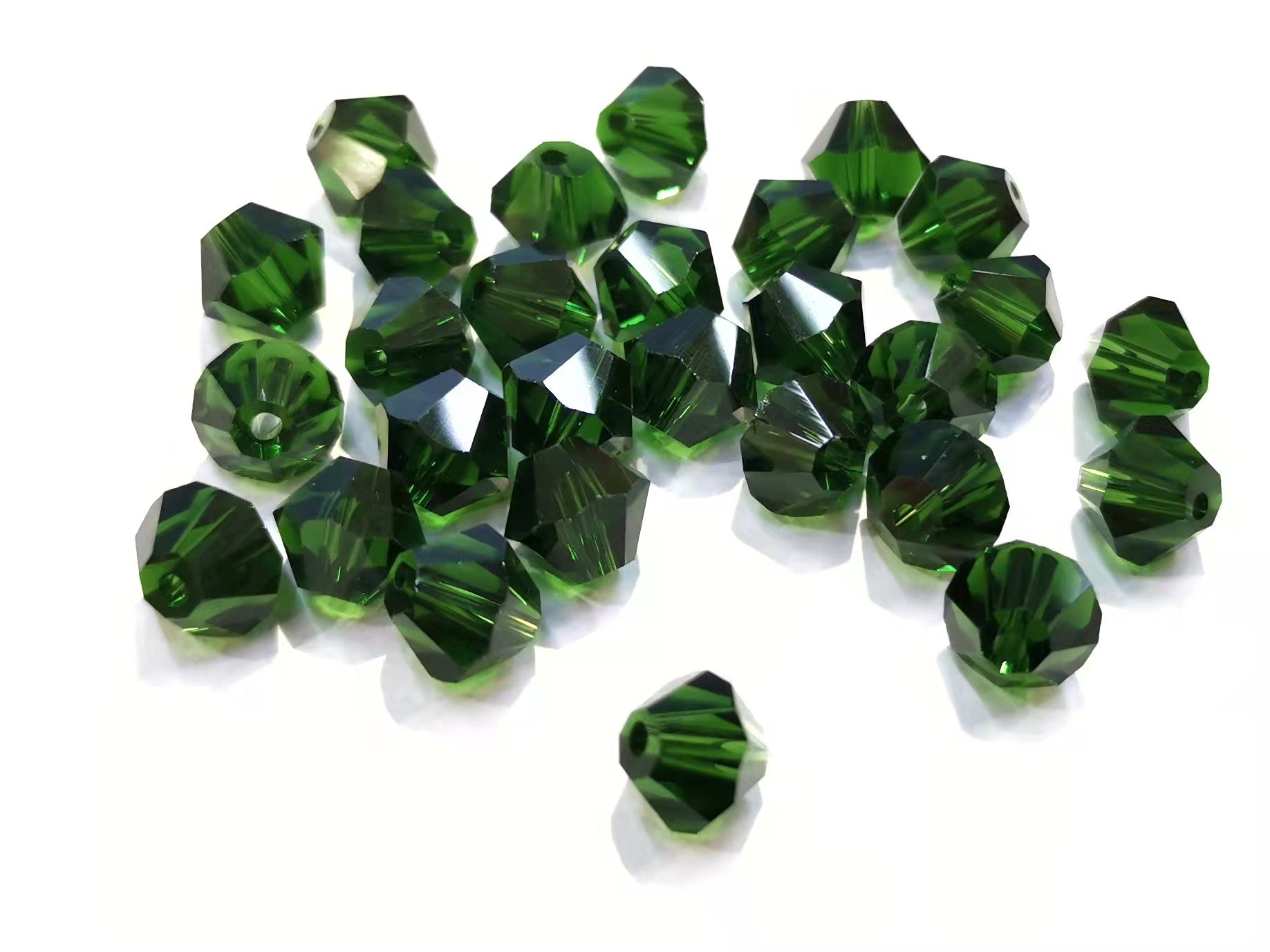 Bicone Glass Bead, 8mm, Green, 36pcs | 雙尖水晶玻璃, 8mm, 綠, 36粒